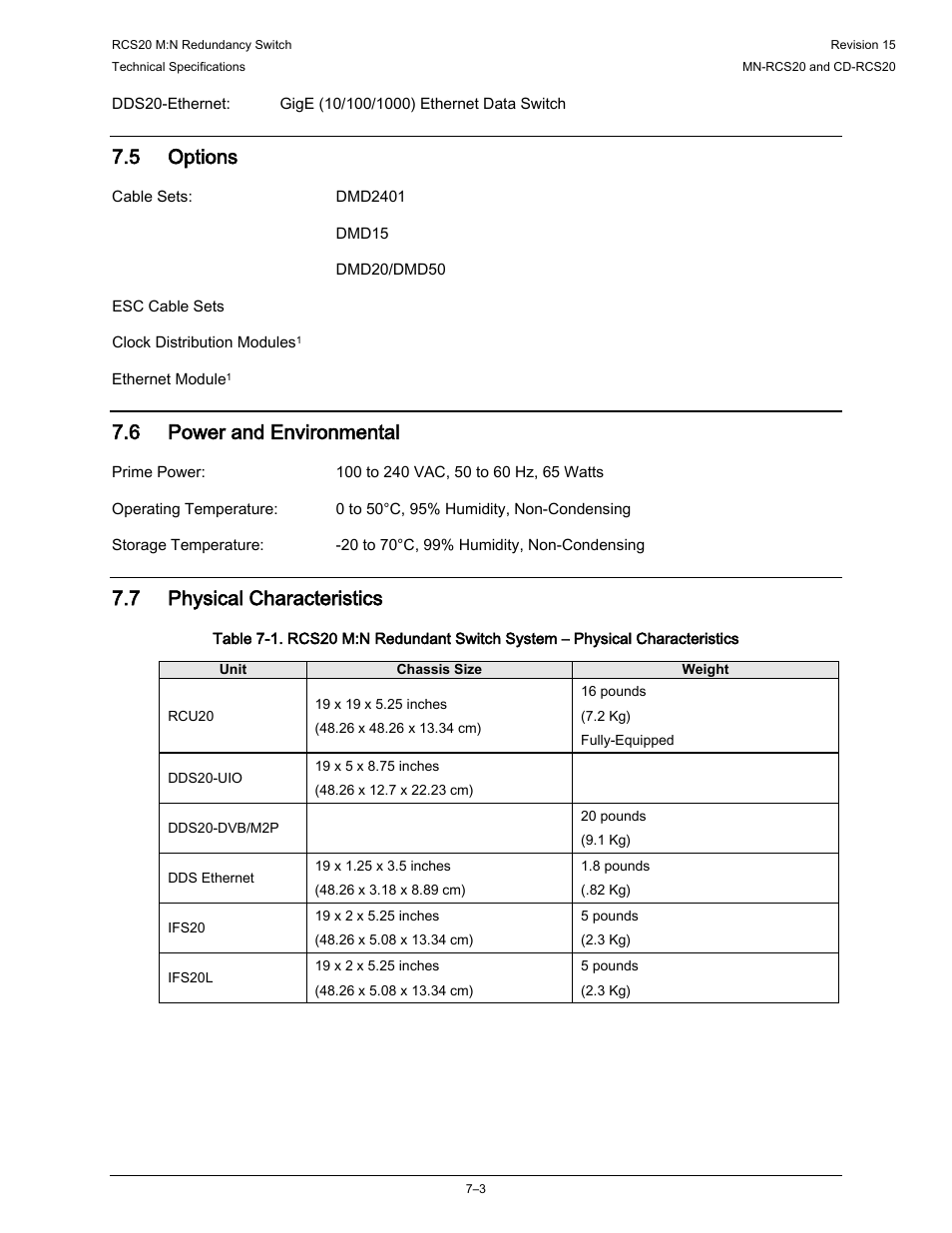 5 options, 6 power and environmental, 7 physical characteristics | Comtech EF Data RCS20 User Manual | Page 141 / 202