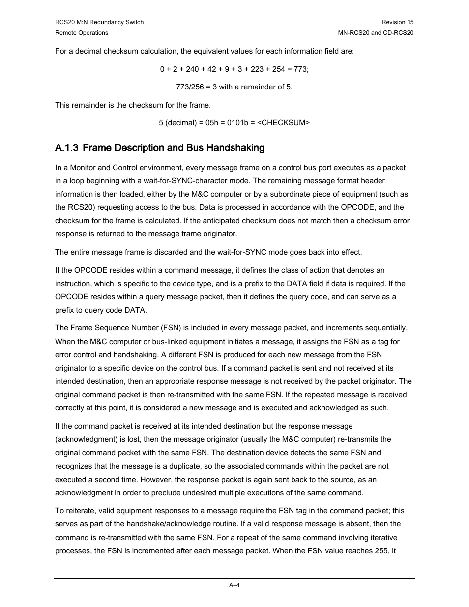 A.1.3 frame description and bus handshaking | Comtech EF Data RCS20 User Manual | Page 146 / 202