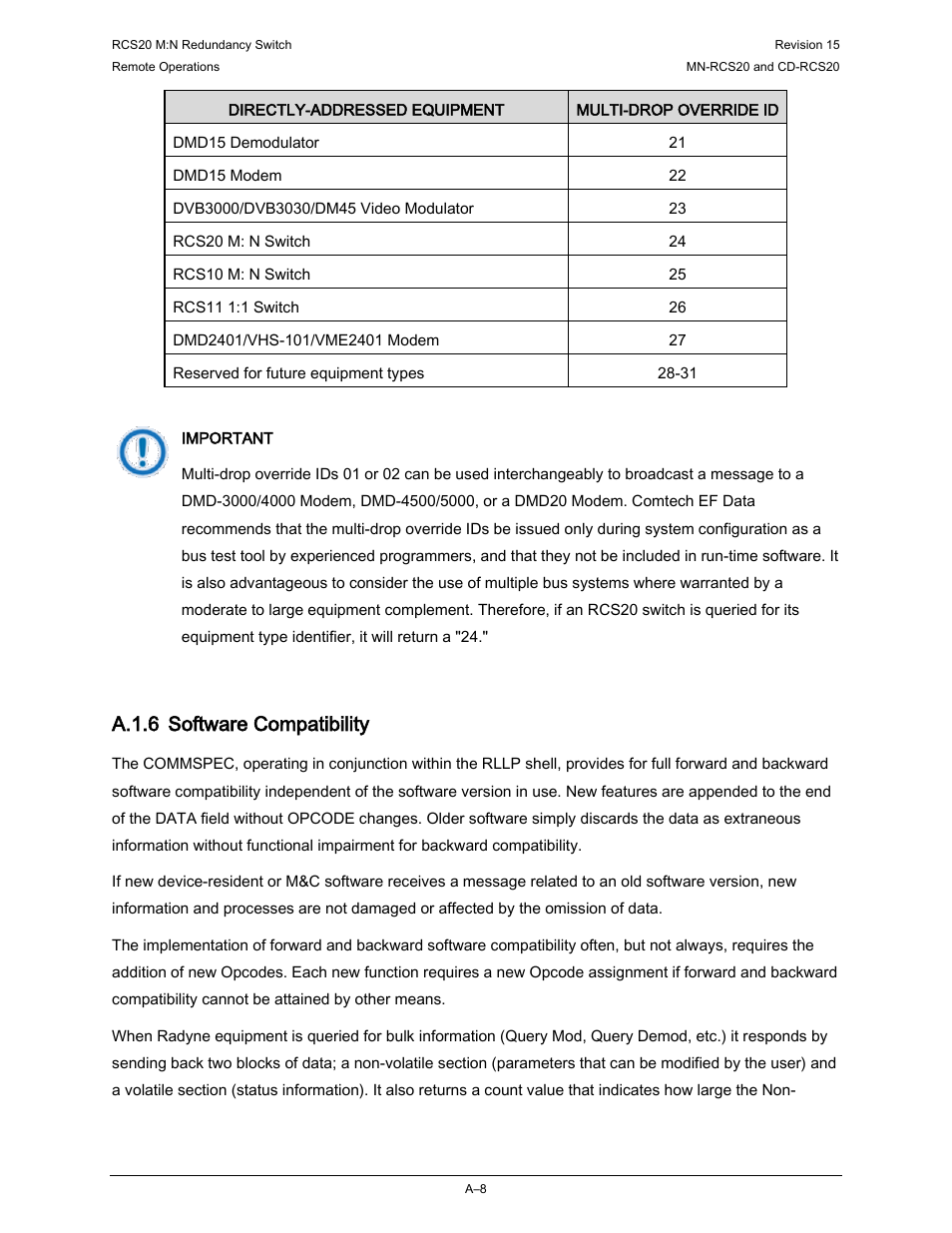 A.1.6 software compatibility | Comtech EF Data RCS20 User Manual | Page 150 / 202