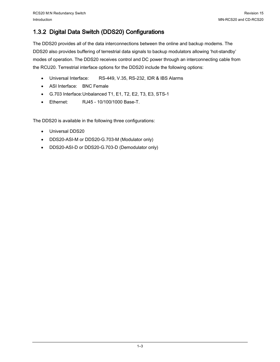 2 digital data switch (dds20) configurations | Comtech EF Data RCS20 User Manual | Page 17 / 202