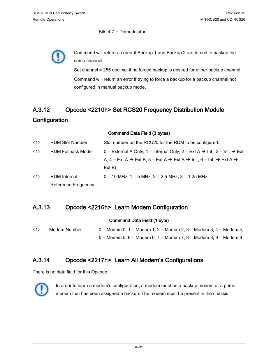 A.3.13 opcode <2216h> learn modem configuration | Comtech EF Data RCS20 User Manual | Page 174 / 202