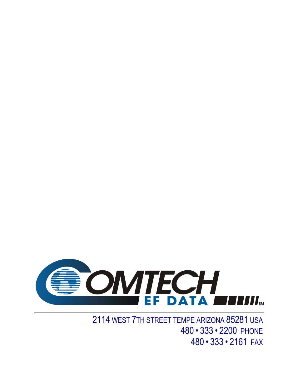 West, Th street tempe arizona, Phone | Comtech EF Data RCS20 User Manual | Page 202 / 202
