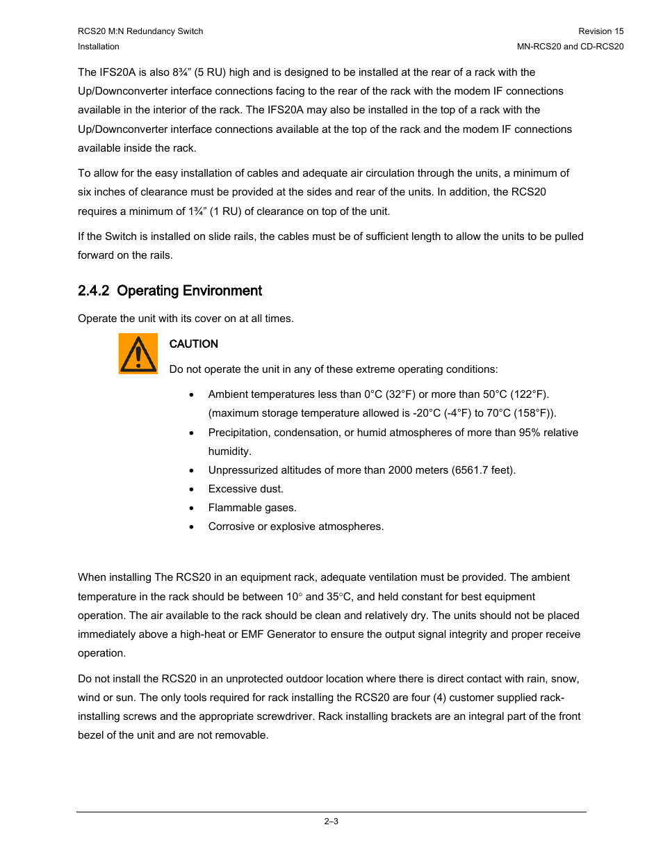 2 operating environment | Comtech EF Data RCS20 User Manual | Page 27 / 202
