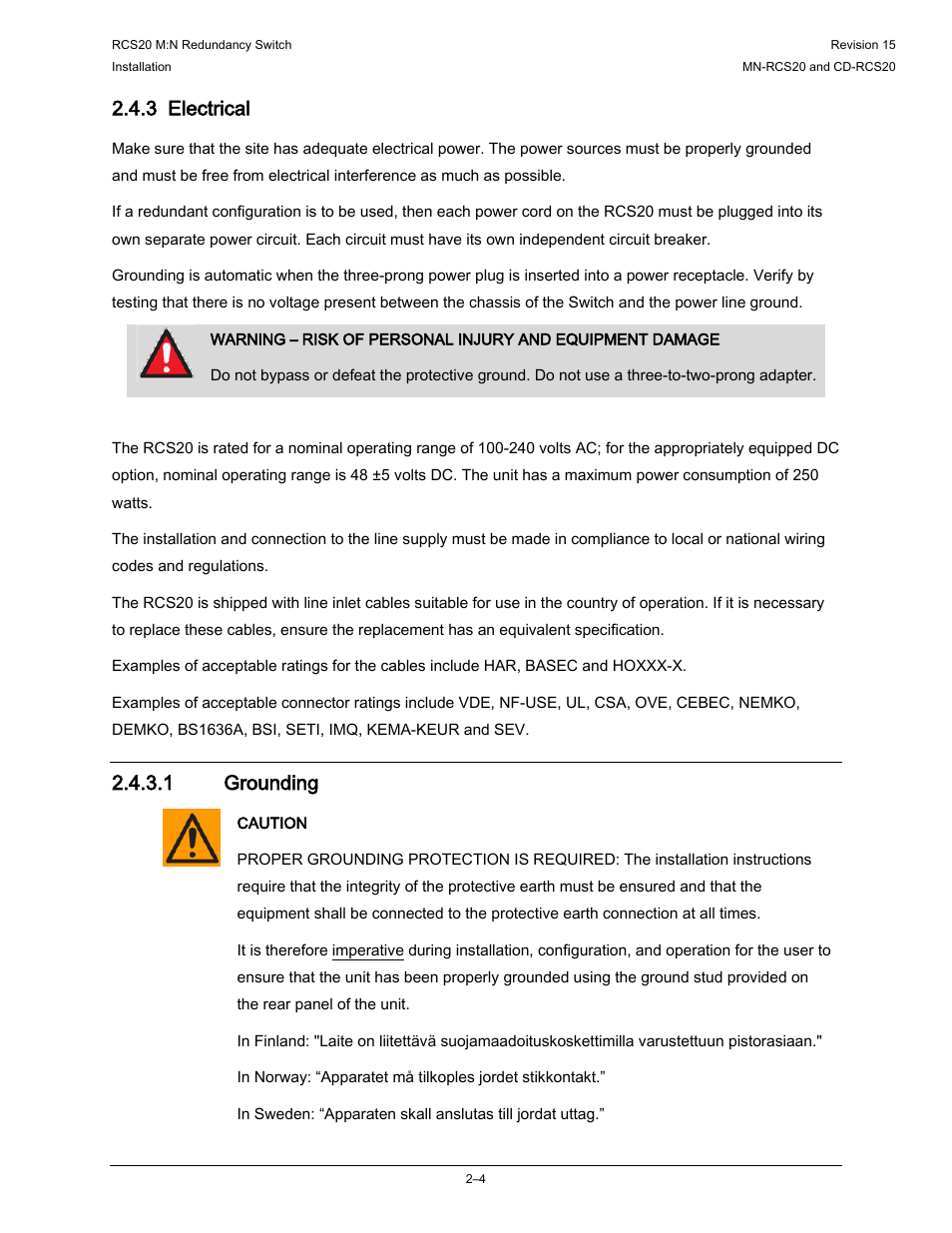 3 electrical, 1 grounding | Comtech EF Data RCS20 User Manual | Page 28 / 202