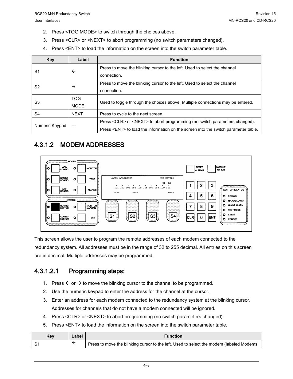2 modem addresses, 1 programming steps | Comtech EF Data RCS20 User Manual | Page 42 / 202