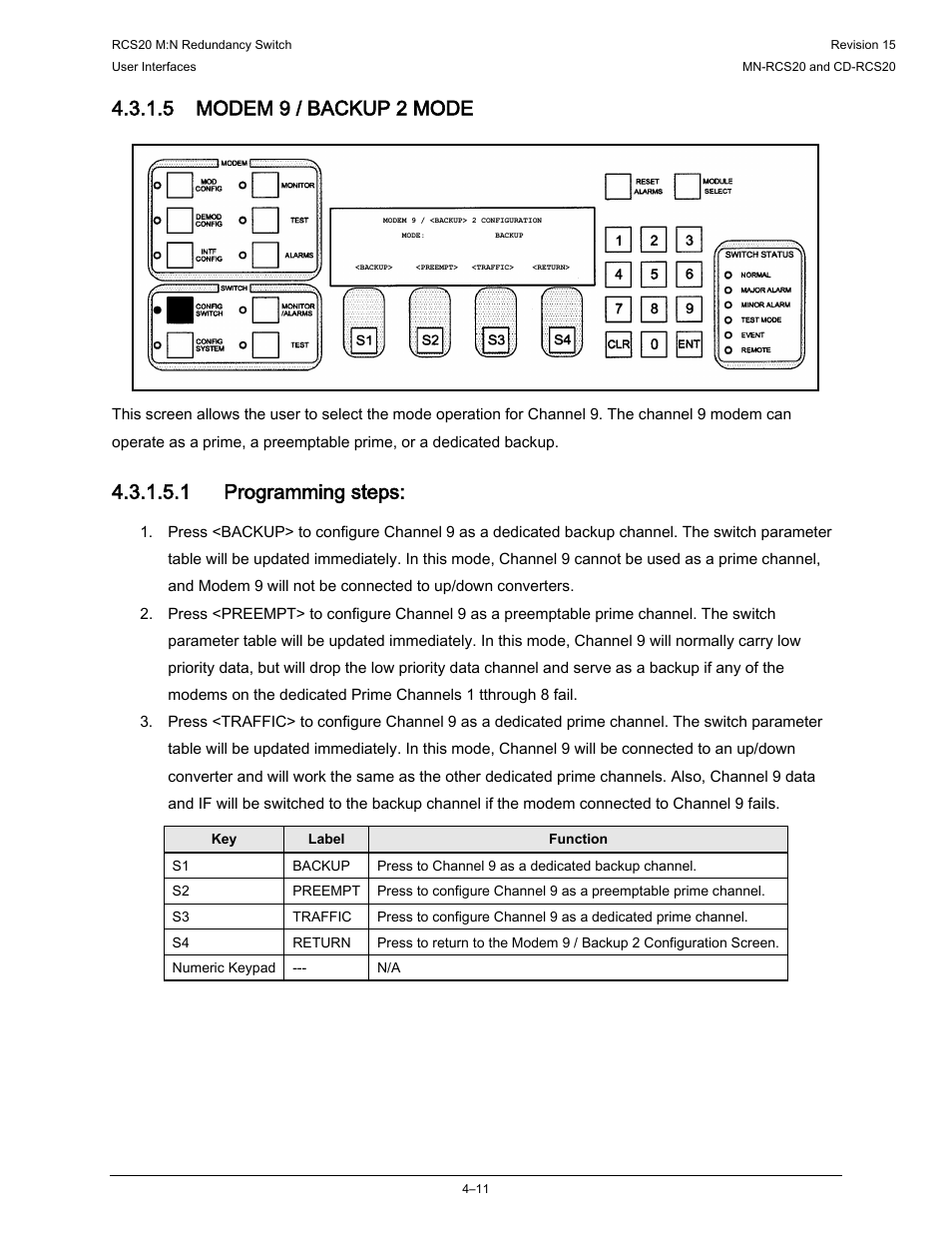 5 modem 9 / backup 2 mode, 1 programming steps | Comtech EF Data RCS20 User Manual | Page 45 / 202