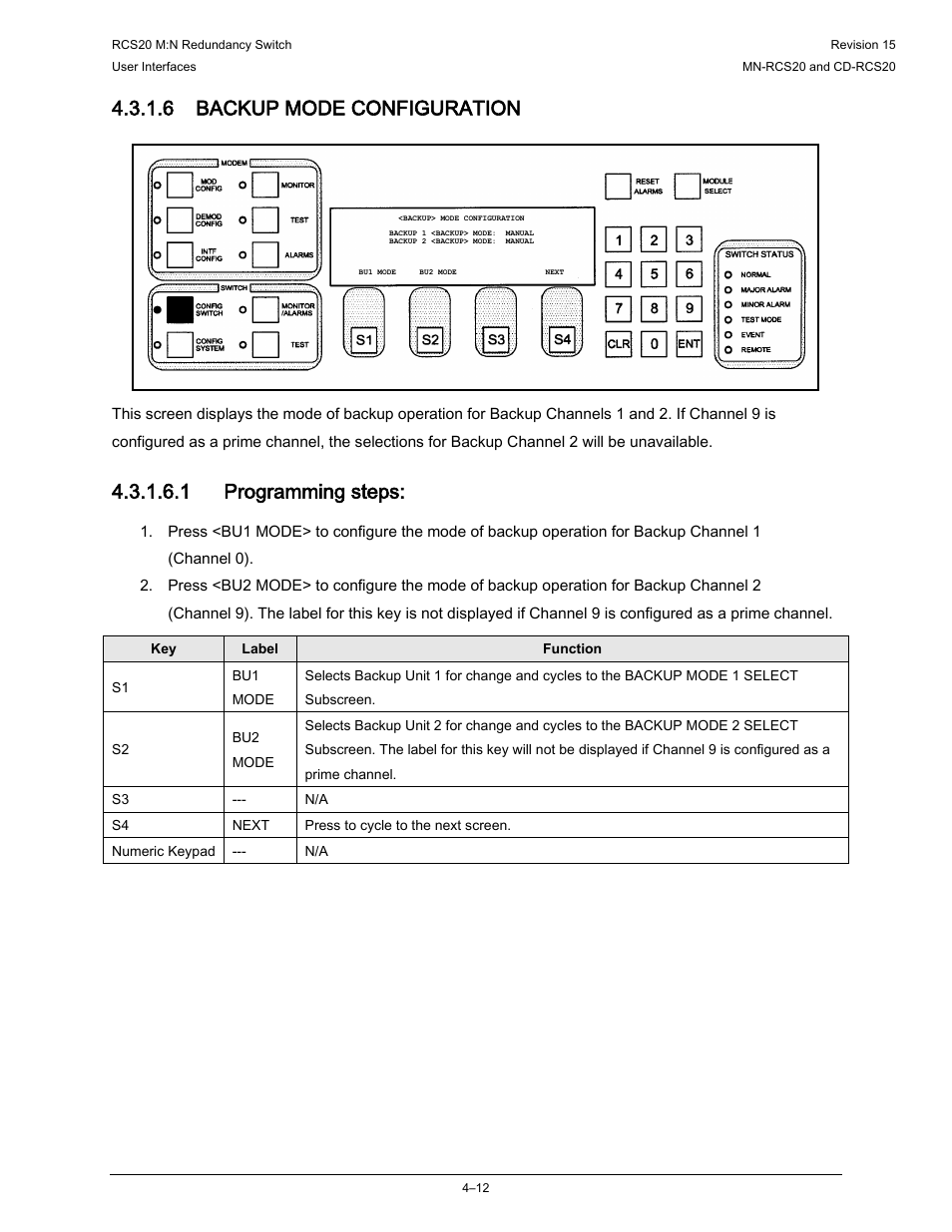 6 backup mode configuration, 1 programming steps | Comtech EF Data RCS20 User Manual | Page 46 / 202