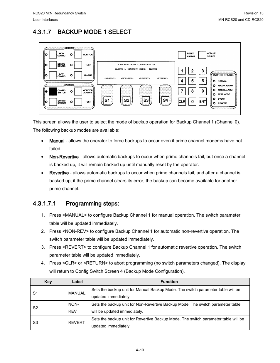 7 backup mode 1 select, 1 programming steps | Comtech EF Data RCS20 User Manual | Page 47 / 202
