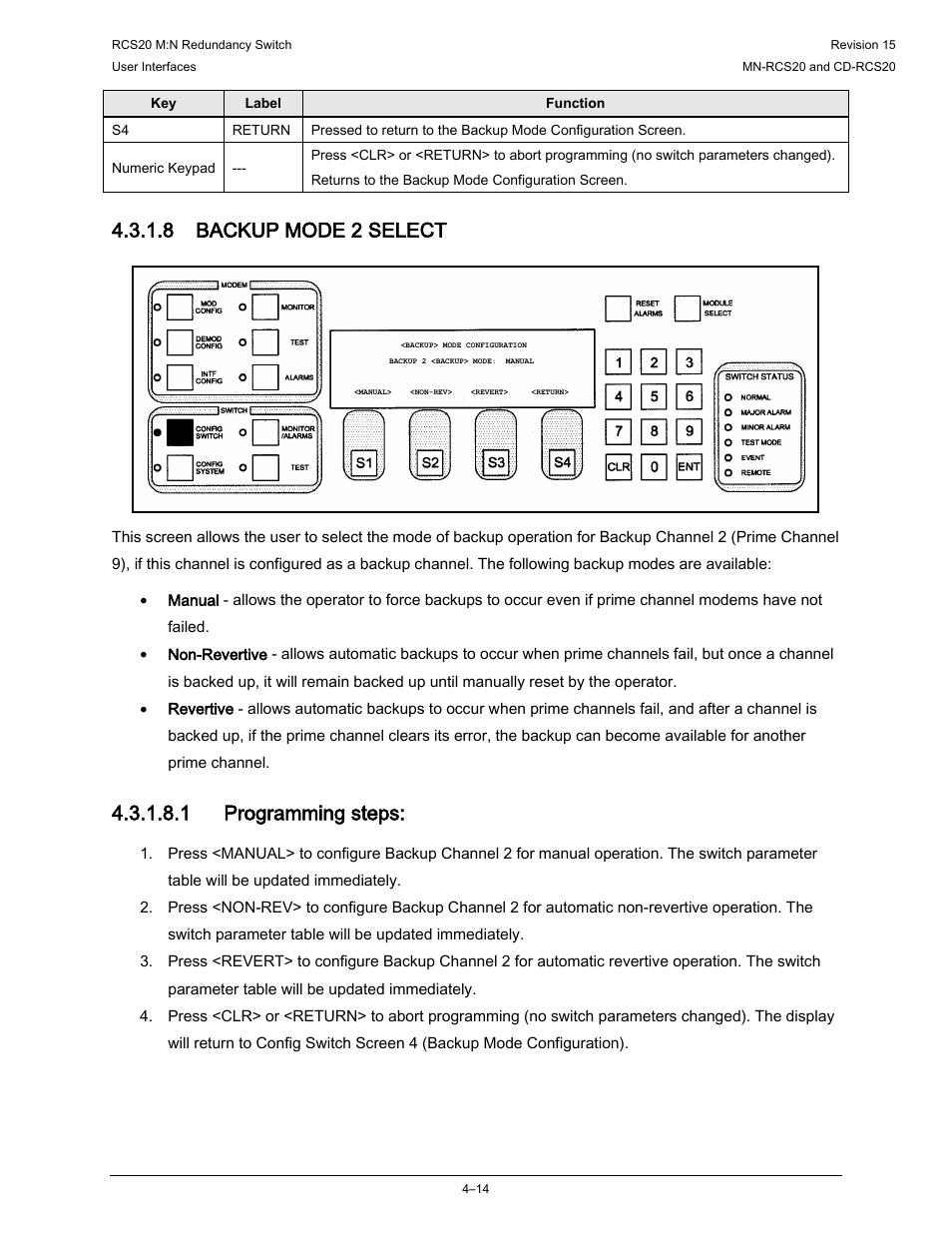 8 backup mode 2 select, 1 programming steps | Comtech EF Data RCS20 User Manual | Page 48 / 202