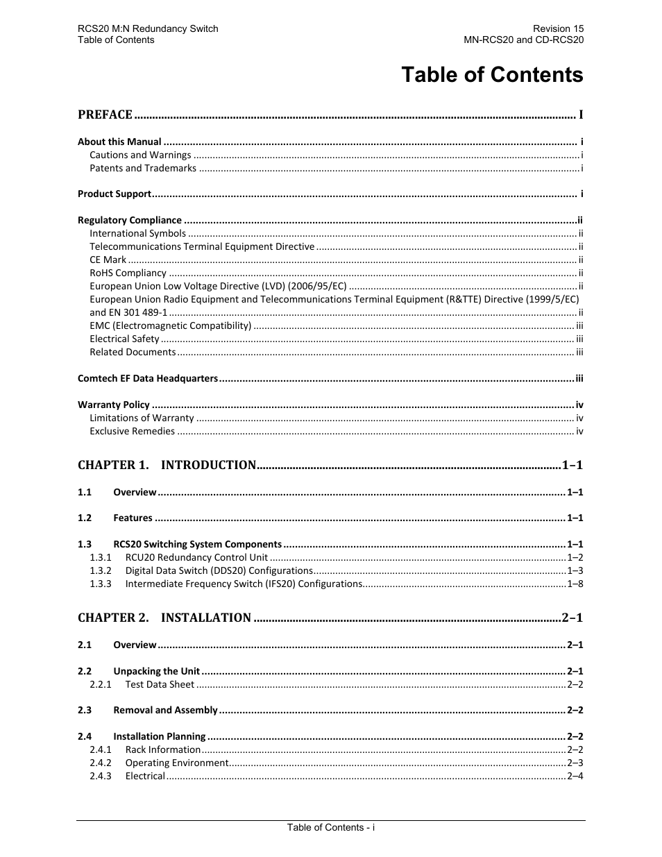 Comtech EF Data RCS20 User Manual | Page 5 / 202