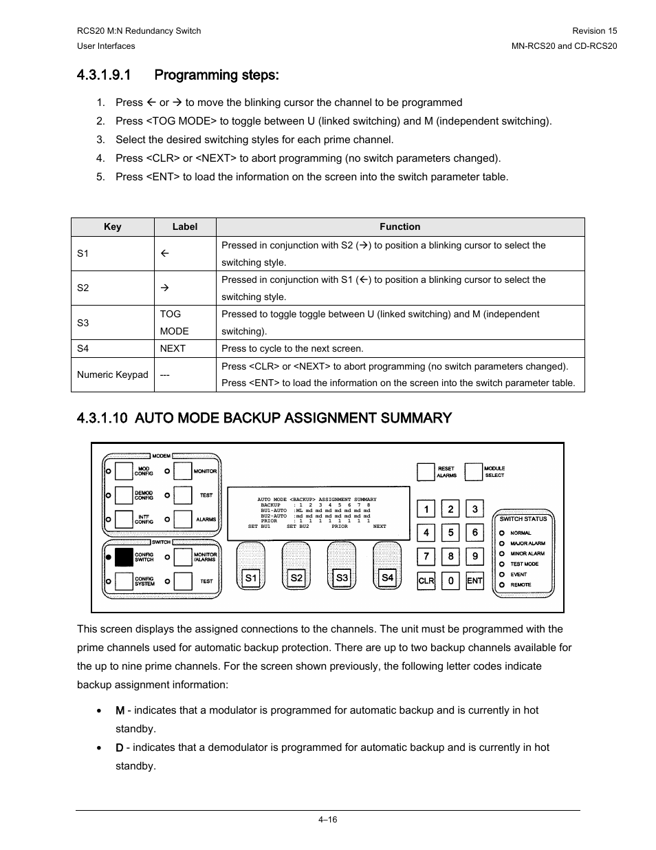 1 programming steps, 10 auto mode backup assignment summary | Comtech EF Data RCS20 User Manual | Page 50 / 202