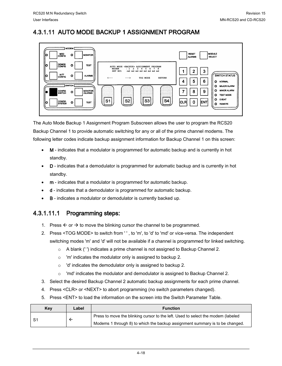 11 auto mode backup 1 assignment program, 1 programming steps | Comtech EF Data RCS20 User Manual | Page 52 / 202