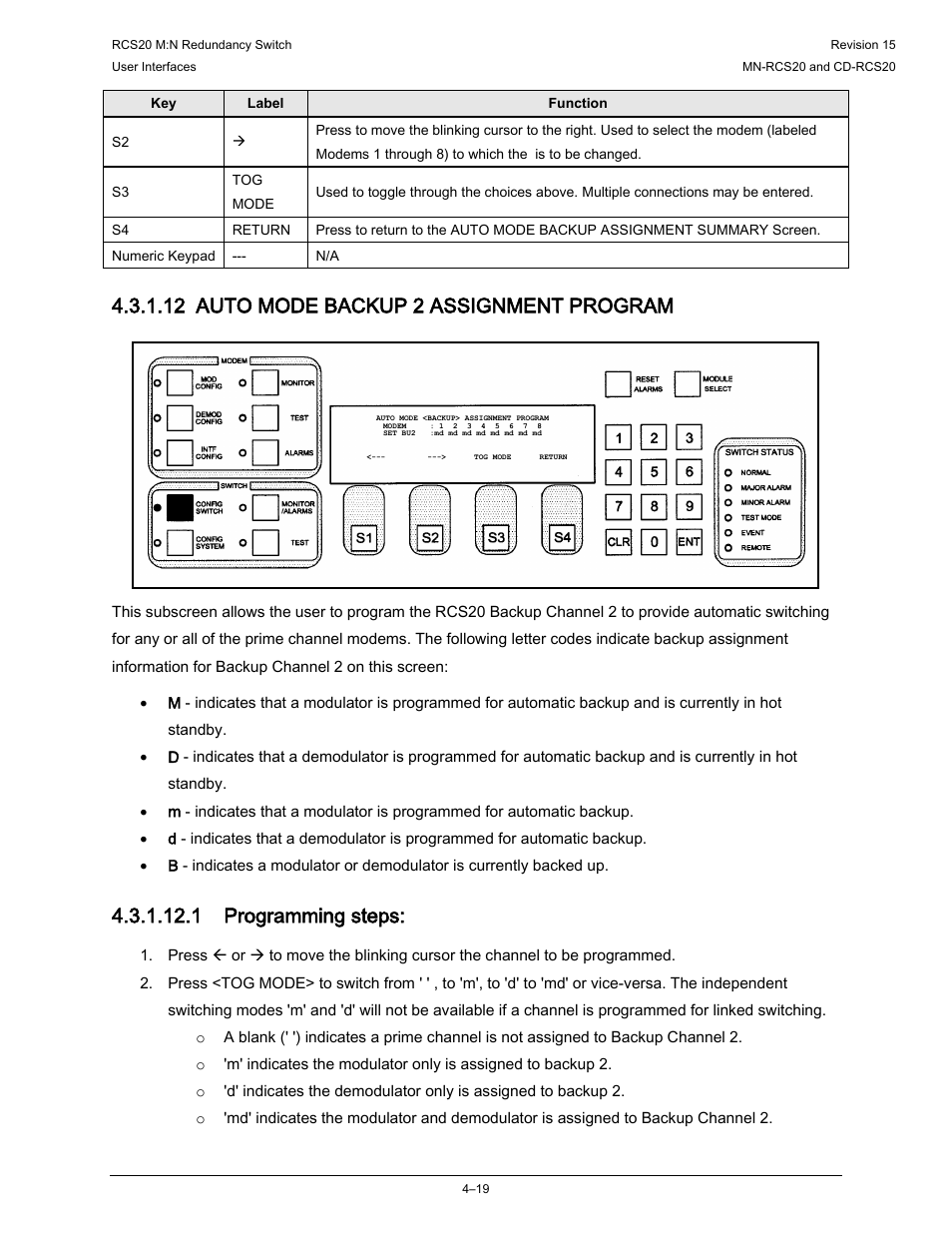 12 auto mode backup 2 assignment program, 1 programming steps | Comtech EF Data RCS20 User Manual | Page 53 / 202