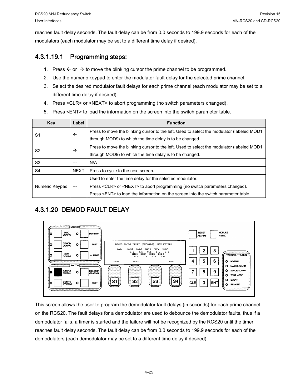1 programming steps, 20 demod fault delay | Comtech EF Data RCS20 User Manual | Page 59 / 202