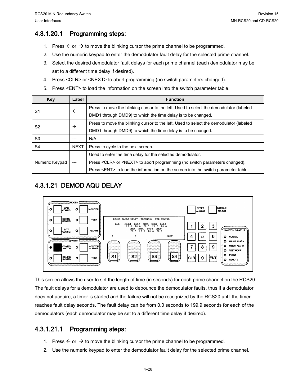 1 programming steps, 21 demod aqu delay | Comtech EF Data RCS20 User Manual | Page 60 / 202