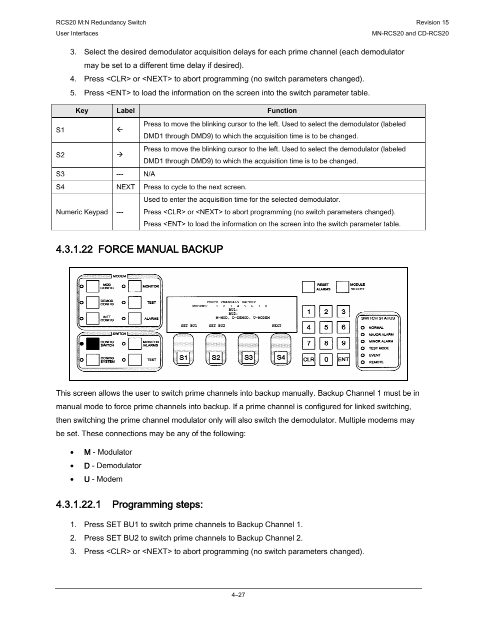 22 force manual backup, 1 programming steps | Comtech EF Data RCS20 User Manual | Page 61 / 202