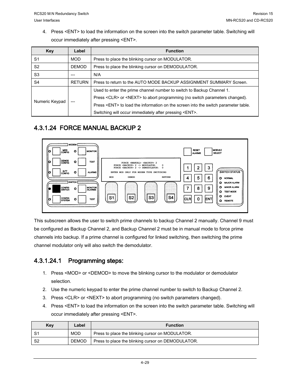 24 force manual backup 2, 1 programming steps | Comtech EF Data RCS20 User Manual | Page 63 / 202