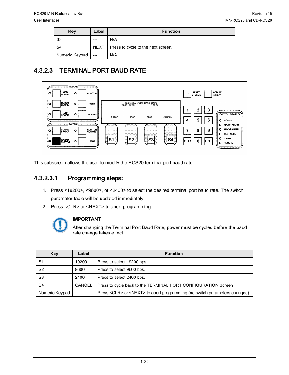 3 terminal port baud rate, 1 programming steps | Comtech EF Data RCS20 User Manual | Page 66 / 202