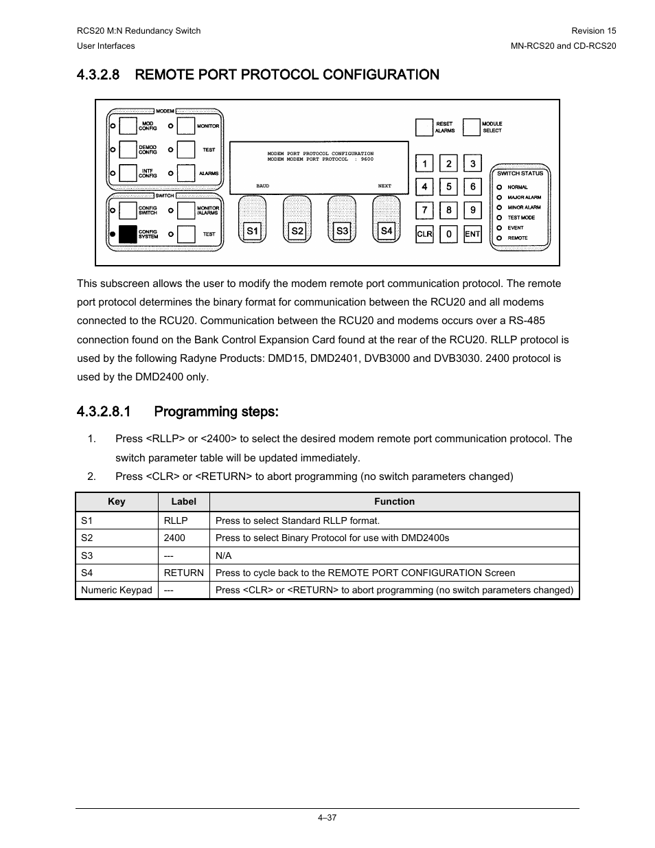 8 remote port protocol configuration, 1 programming steps | Comtech EF Data RCS20 User Manual | Page 71 / 202