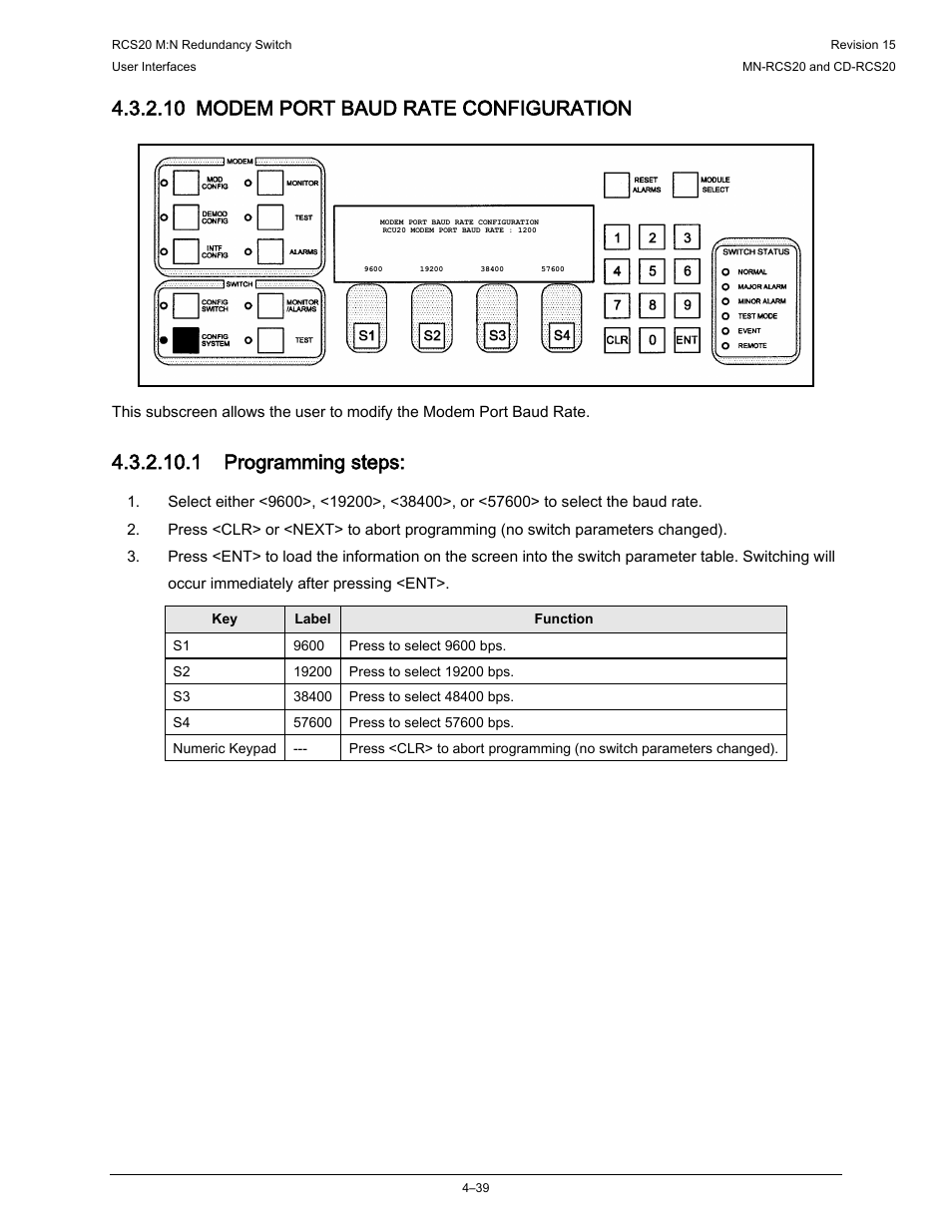 10 modem port baud rate configuration, 1 programming steps | Comtech EF Data RCS20 User Manual | Page 73 / 202
