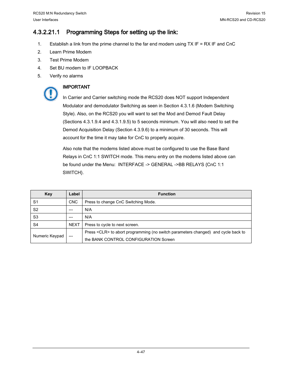 1 programming steps for setting up the link | Comtech EF Data RCS20 User Manual | Page 81 / 202