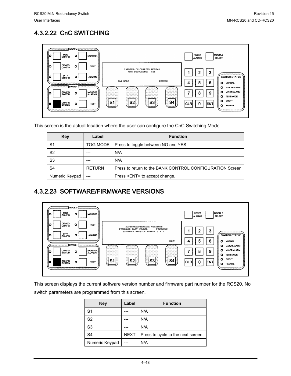 22 cnc switching, 23 software/firmware versions | Comtech EF Data RCS20 User Manual | Page 82 / 202