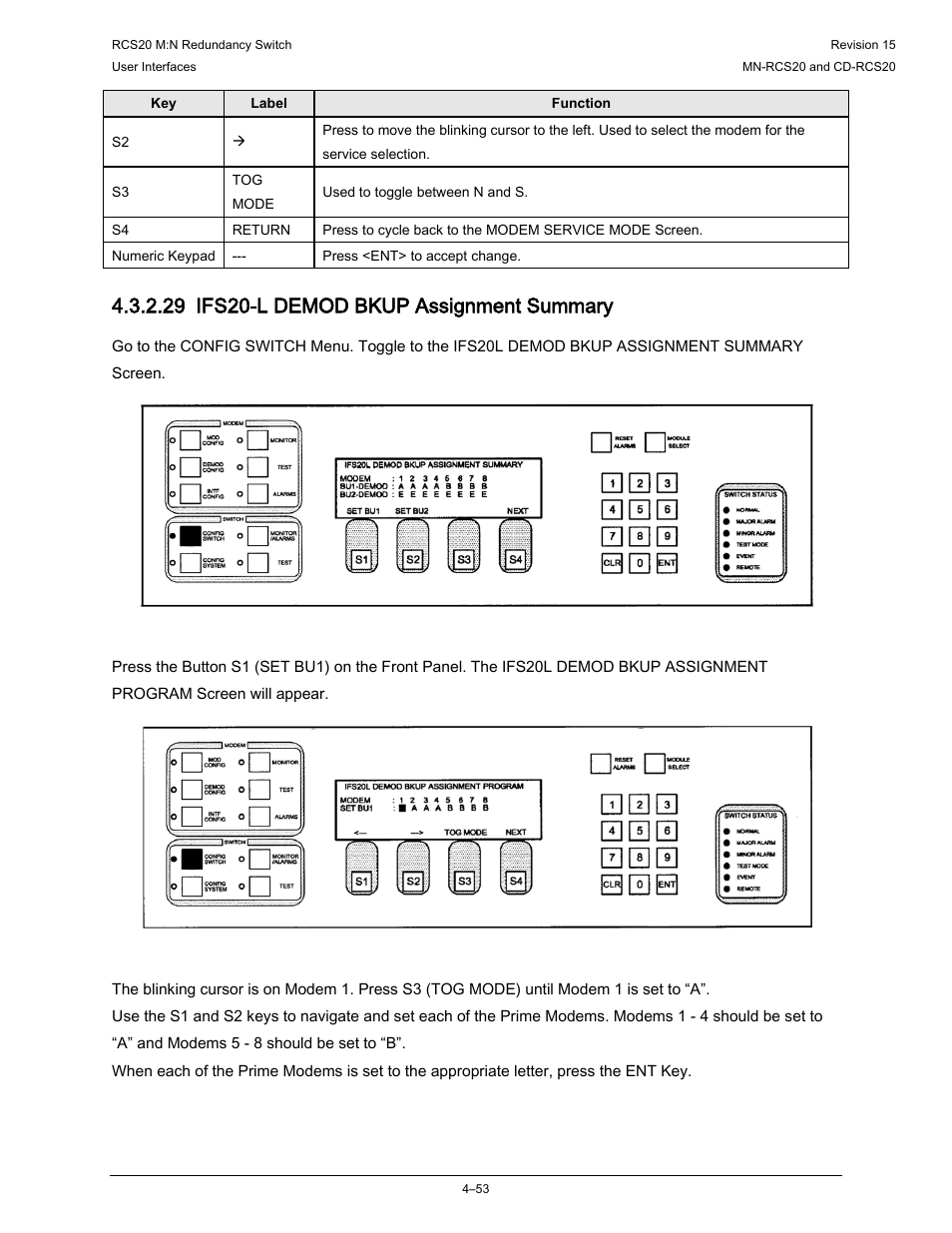 29 ifs20-l demod bkup assignment summary | Comtech EF Data RCS20 User Manual | Page 87 / 202