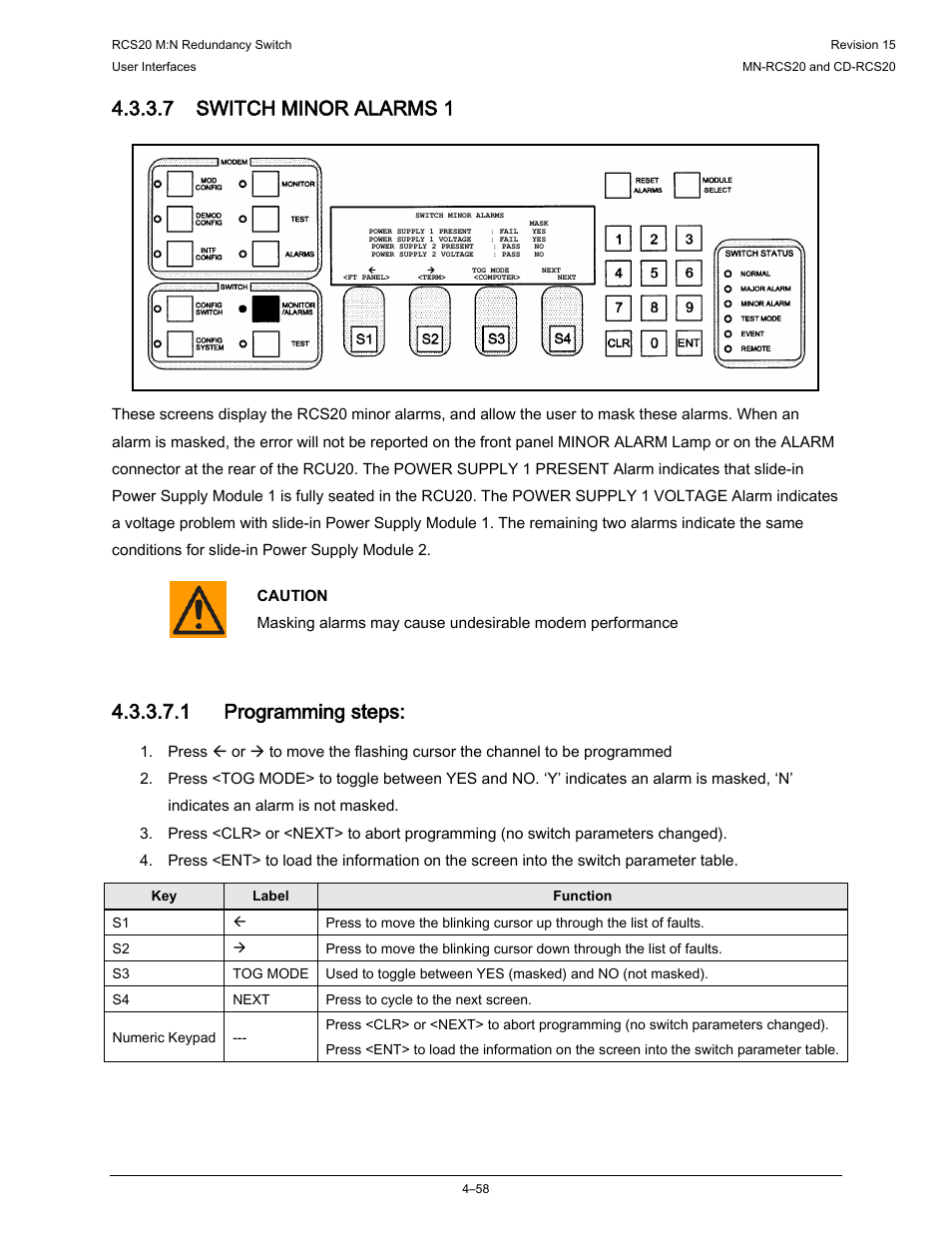 7 switch minor alarms 1, 1 programming steps | Comtech EF Data RCS20 User Manual | Page 92 / 202