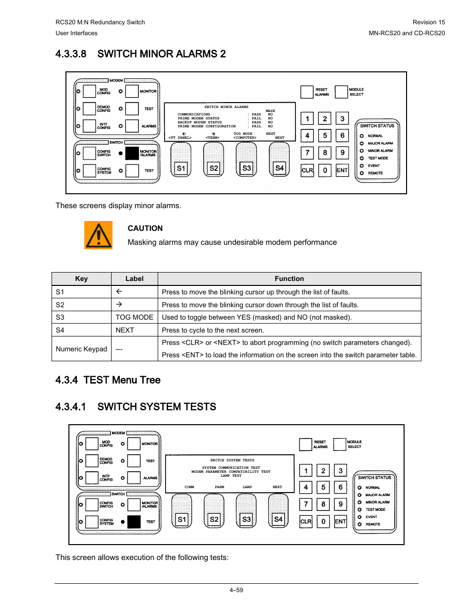 4 test menu tree, 8 switch minor alarms 2 | Comtech EF Data RCS20 User Manual | Page 93 / 202