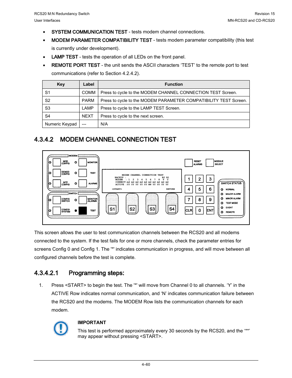 2 modem channel connection test, 1 programming steps | Comtech EF Data RCS20 User Manual | Page 94 / 202