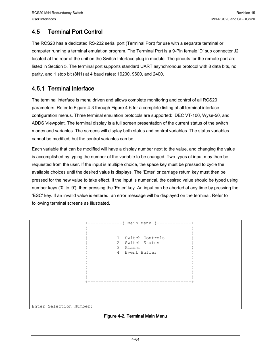 5 terminal port control, 1 terminal interface | Comtech EF Data RCS20 User Manual | Page 98 / 202