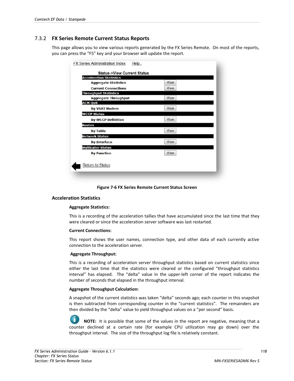 Fx series remote current status reports, Figure 7-6 fx series remote current status screen, 2 fx series remote current status reports | Comtech EF Data FX Series Administrator Guide User Manual | Page 118 / 151