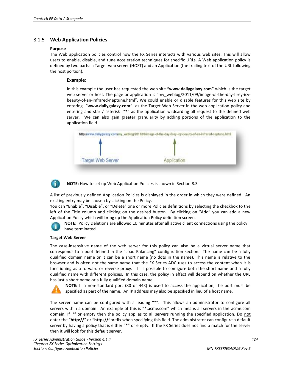 Web application policies, 5 web application policies | Comtech EF Data FX Series Administrator Guide User Manual | Page 124 / 151