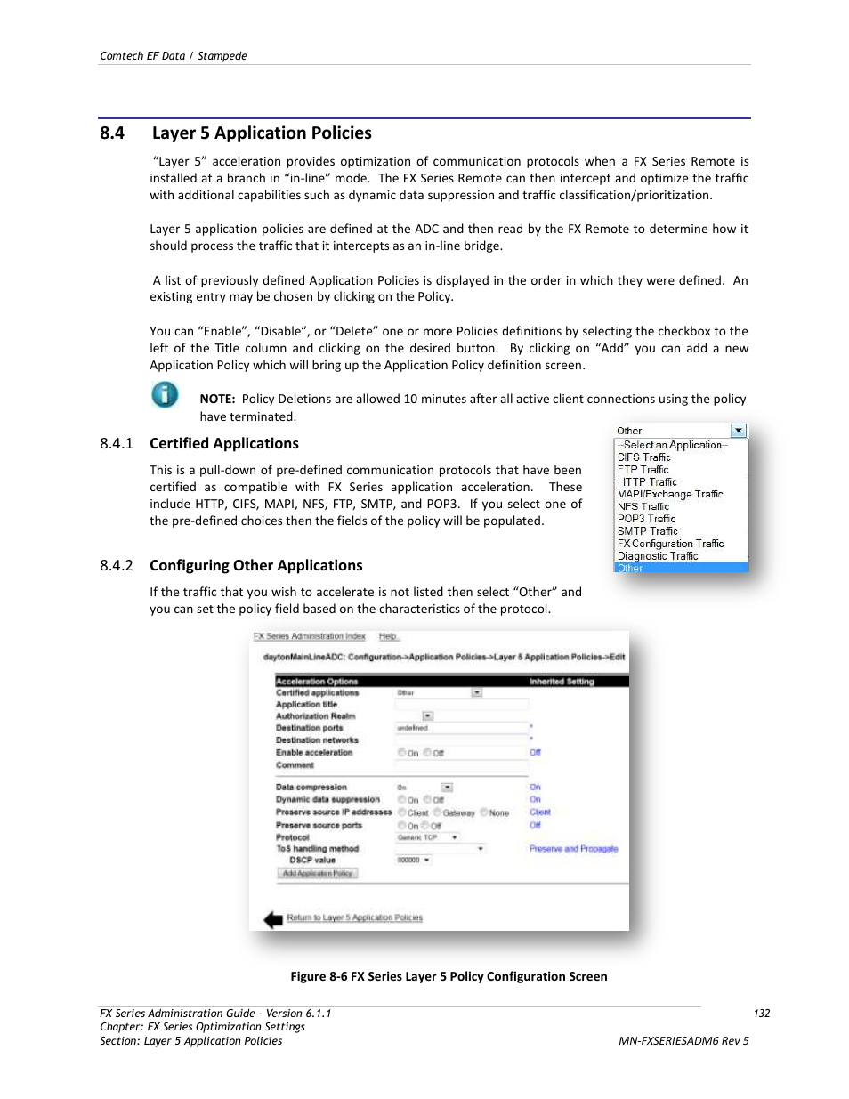 Layer 5 application policies, Certified applications, Configuring other applications | 4 layer 5 application policies | Comtech EF Data FX Series Administrator Guide User Manual | Page 132 / 151