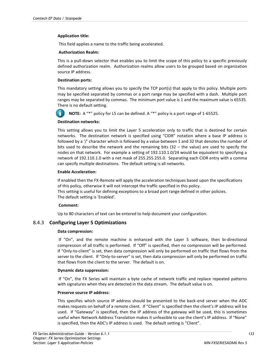 Configuring layer 5 optimizations, 3 configuring layer 5 optimizations | Comtech EF Data FX Series Administrator Guide User Manual | Page 133 / 151