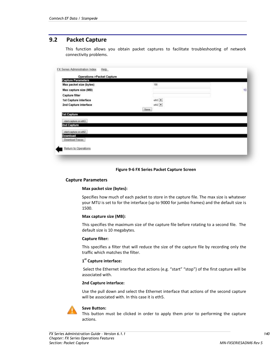 Packet capture, Figure 9-6 fx series packet capture screen, 2 packet capture | Comtech EF Data FX Series Administrator Guide User Manual | Page 140 / 151