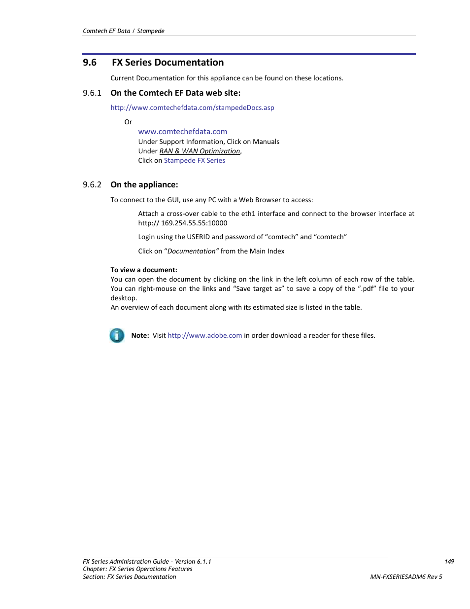 Fx series documentation, On the comtech ef data web site, On the appliance | See fx series documentation, 6 fx series documentation | Comtech EF Data FX Series Administrator Guide User Manual | Page 149 / 151