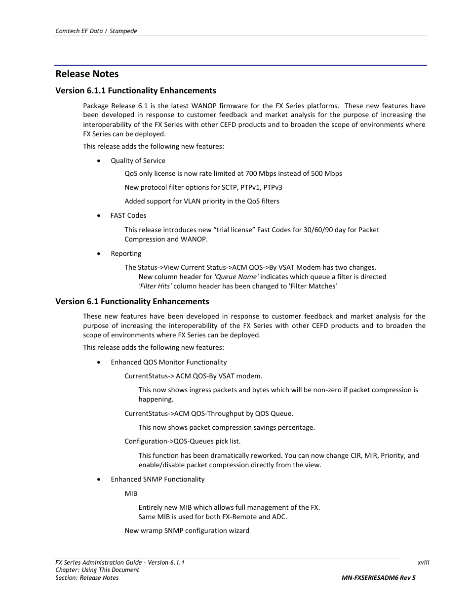 Release notes | Comtech EF Data FX Series Administrator Guide User Manual | Page 18 / 151