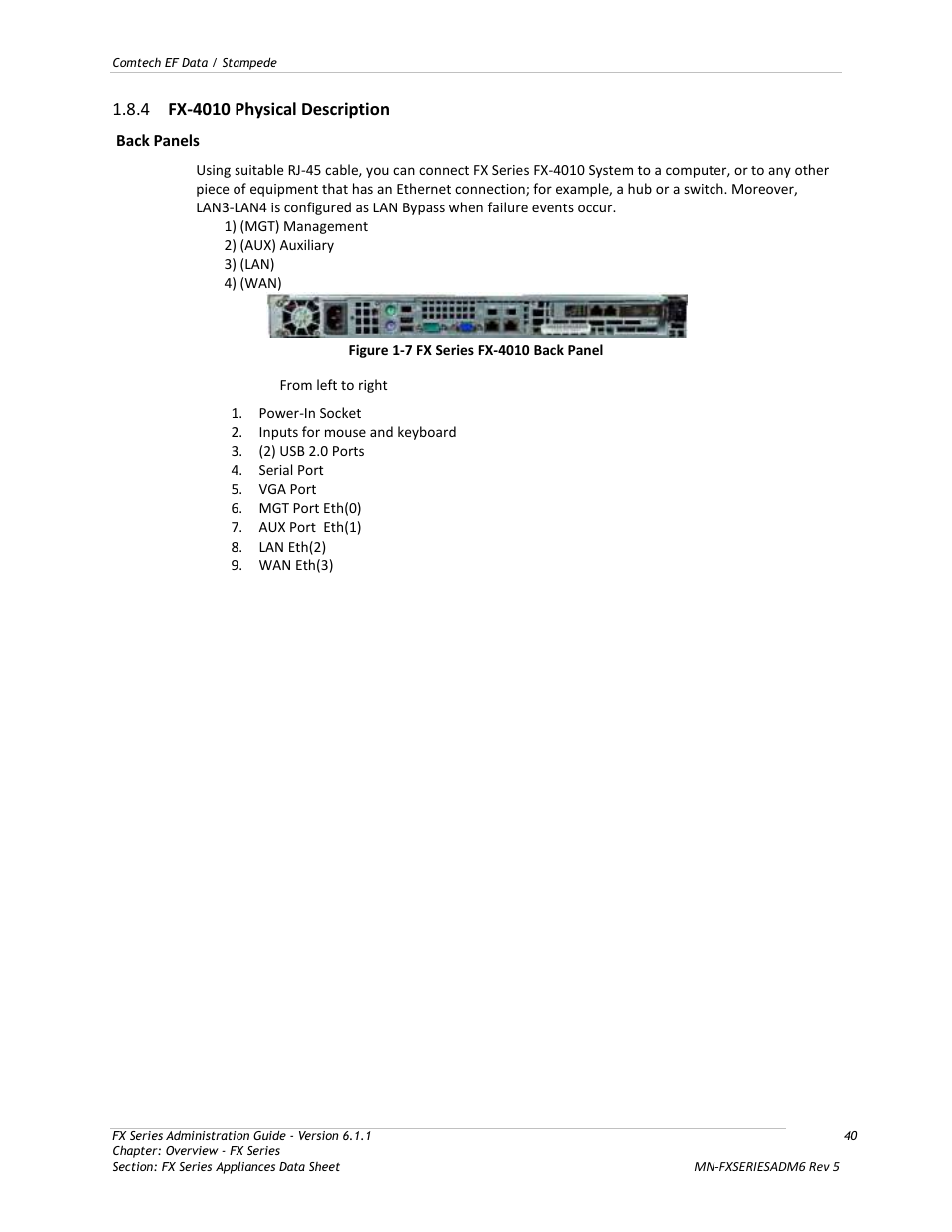 Fx-4010 physical description, Figure 1-7 fx series fx-4010 back panel | Comtech EF Data FX Series Administrator Guide User Manual | Page 40 / 151
