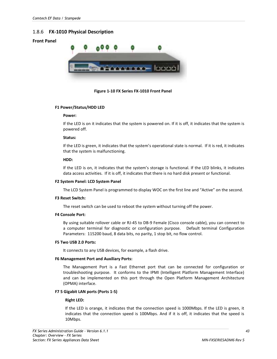 Fx-1010 physical description | Comtech EF Data FX Series Administrator Guide User Manual | Page 43 / 151