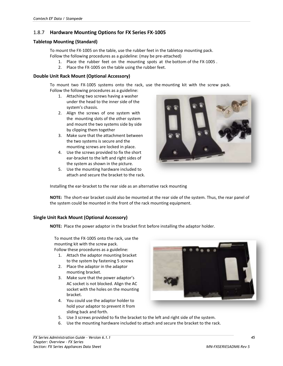 Hardware mounting options for fx series fx-1005 | Comtech EF Data FX Series Administrator Guide User Manual | Page 45 / 151