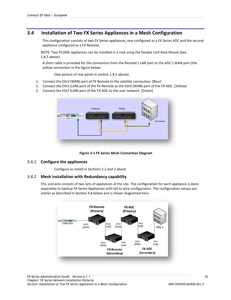 Configure the appliances, Mesh installation with redundancy capability, Figure 3-1 fx series mesh connection diagram | Comtech EF Data FX Series Administrator Guide User Manual | Page 52 / 151