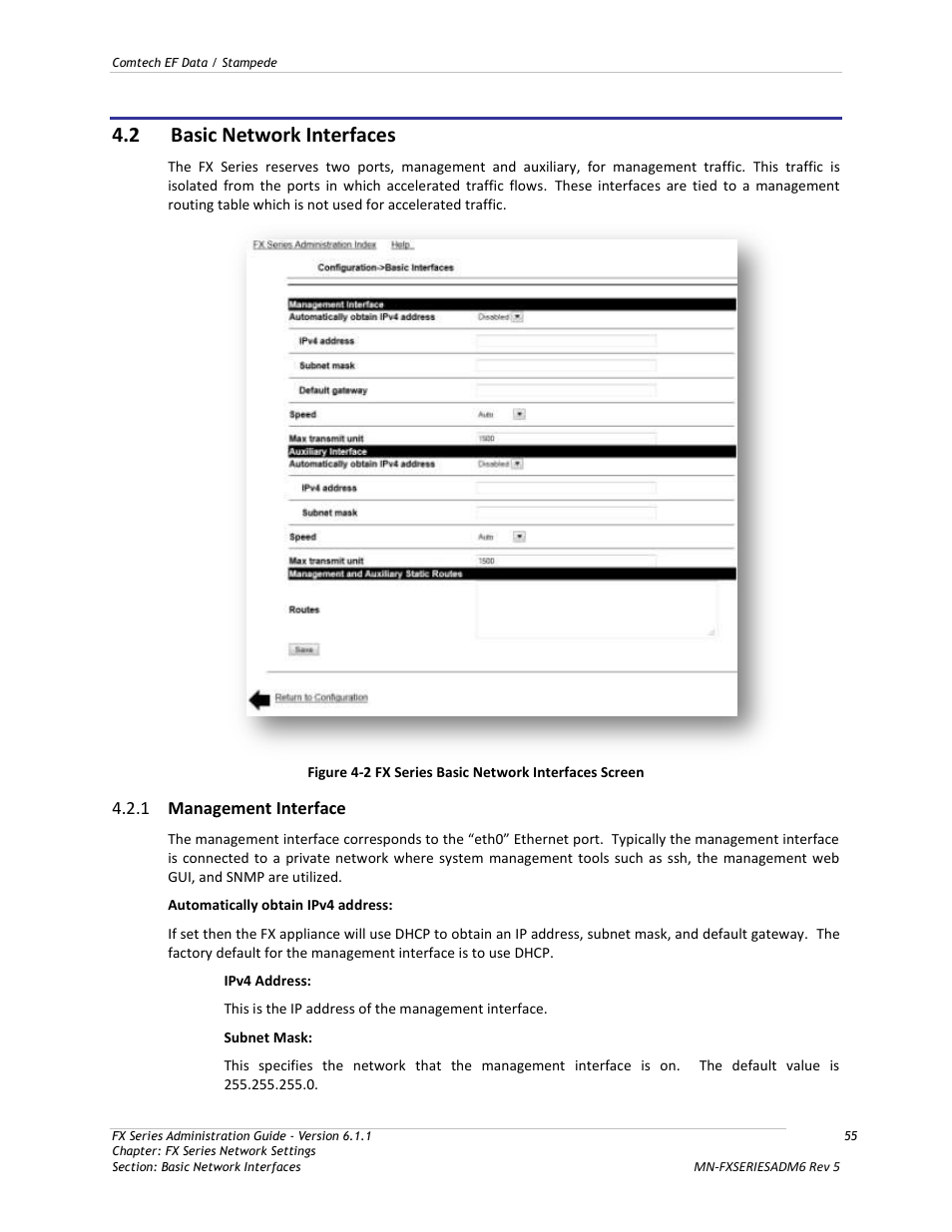 Basic network interfaces, Management interface, 2 basic network interfaces | 1 management interface | Comtech EF Data FX Series Administrator Guide User Manual | Page 55 / 151