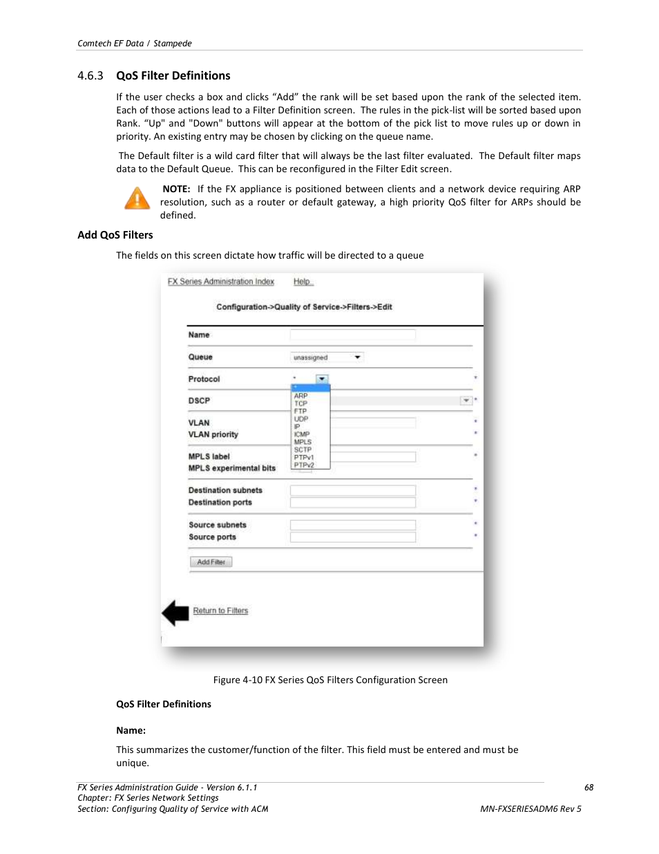 Qos filter definitions, 3 qos filter definitions | Comtech EF Data FX Series Administrator Guide User Manual | Page 68 / 151