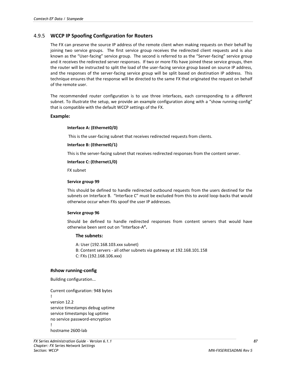 Wccp ip spoofing configuration for routers, 5 wccp ip spoofing configuration for routers | Comtech EF Data FX Series Administrator Guide User Manual | Page 87 / 151