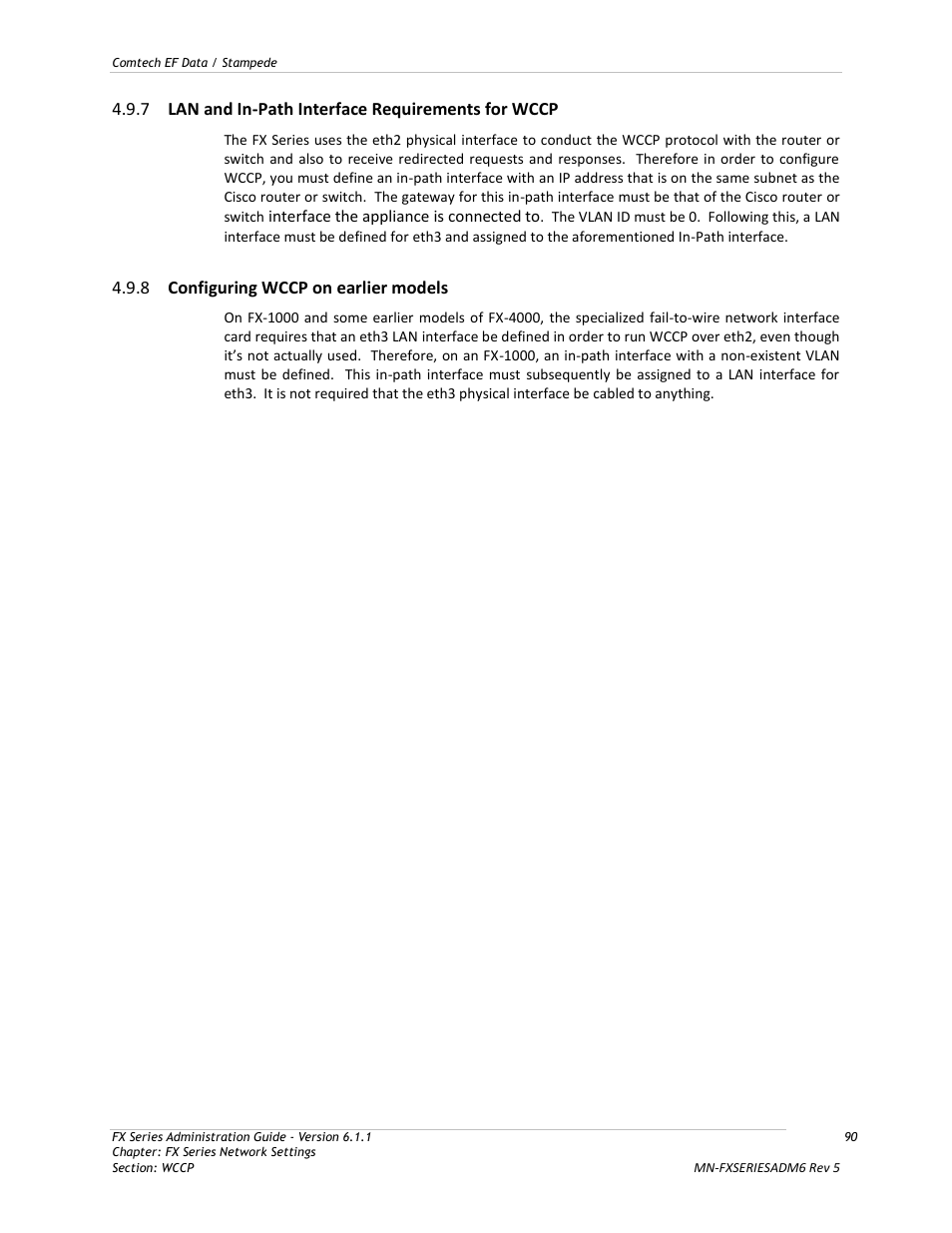 Lan and in-path interface requirements for wccp, Configuring wccp on earlier models, 7 lan and in-path interface requirements for wccp | 8 configuring wccp on earlier models | Comtech EF Data FX Series Administrator Guide User Manual | Page 90 / 151