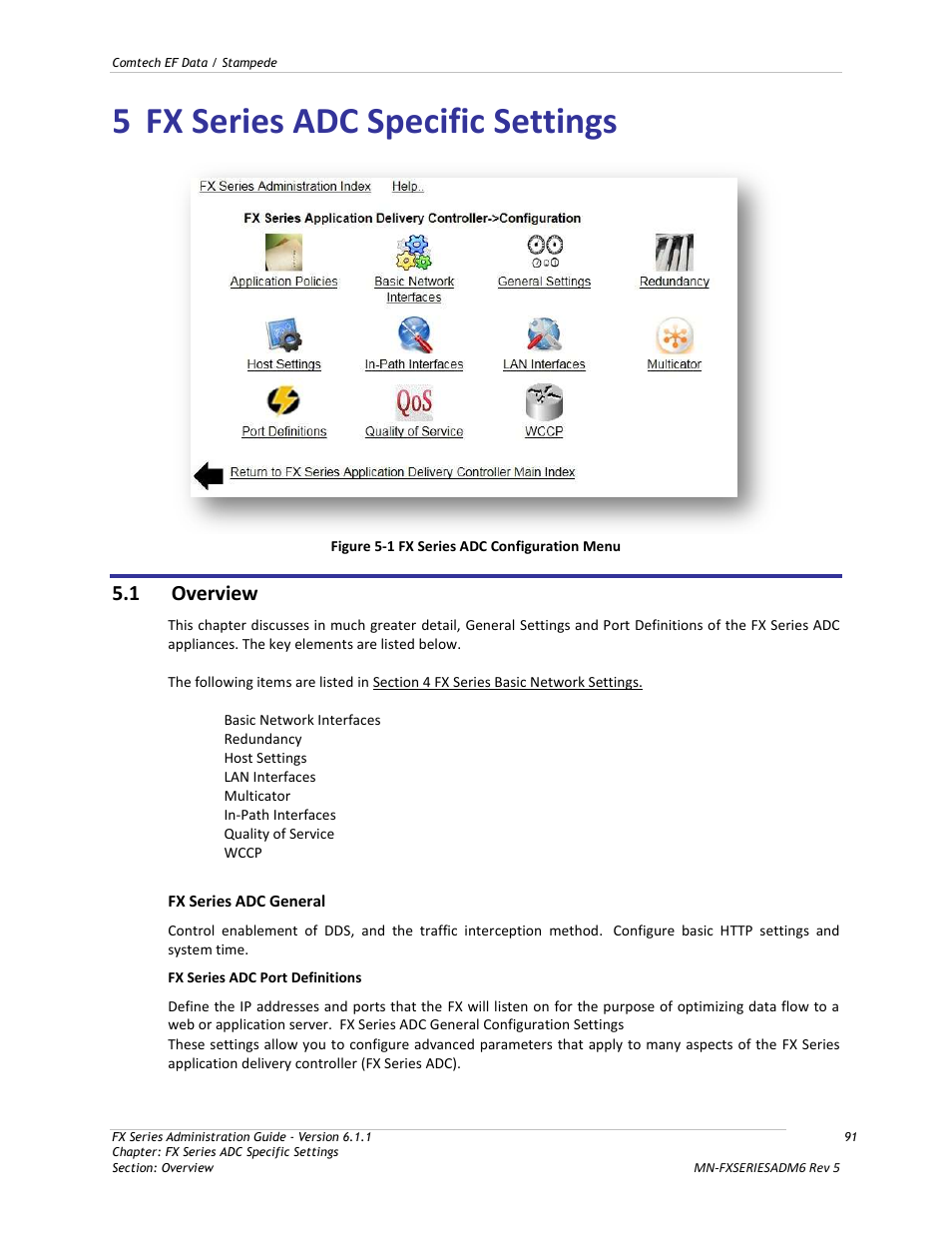 Fx series adc specific settings, Overview, Figure 5-1 fx series adc configuration menu | 5 fx series adc specific settings, 1 overview | Comtech EF Data FX Series Administrator Guide User Manual | Page 91 / 151