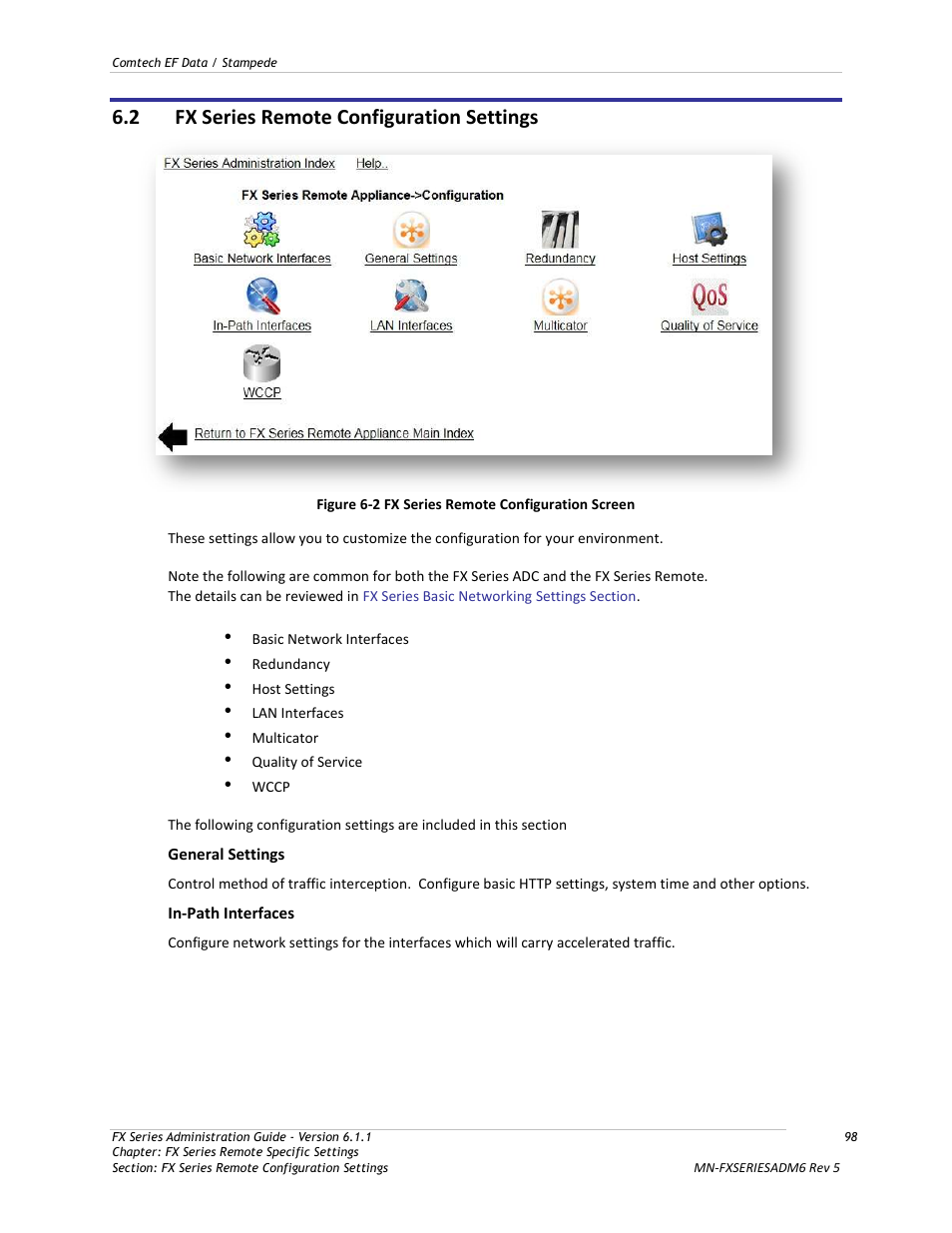Fx series remote configuration settings, Figure 6-2 fx series remote configuration screen | Comtech EF Data FX Series Administrator Guide User Manual | Page 98 / 151