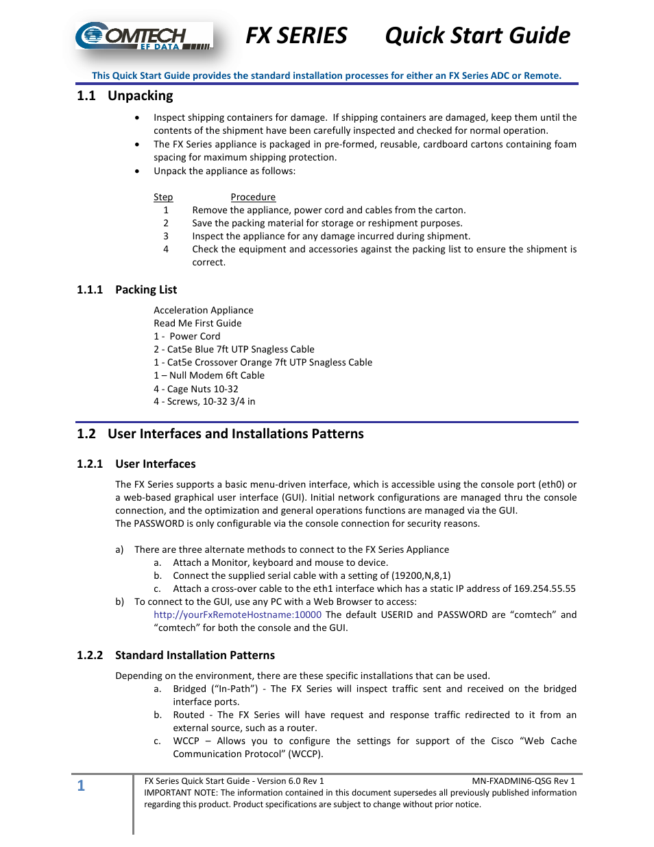 Comtech EF Data FX Series Quick Start Guide User Manual | 6 pages