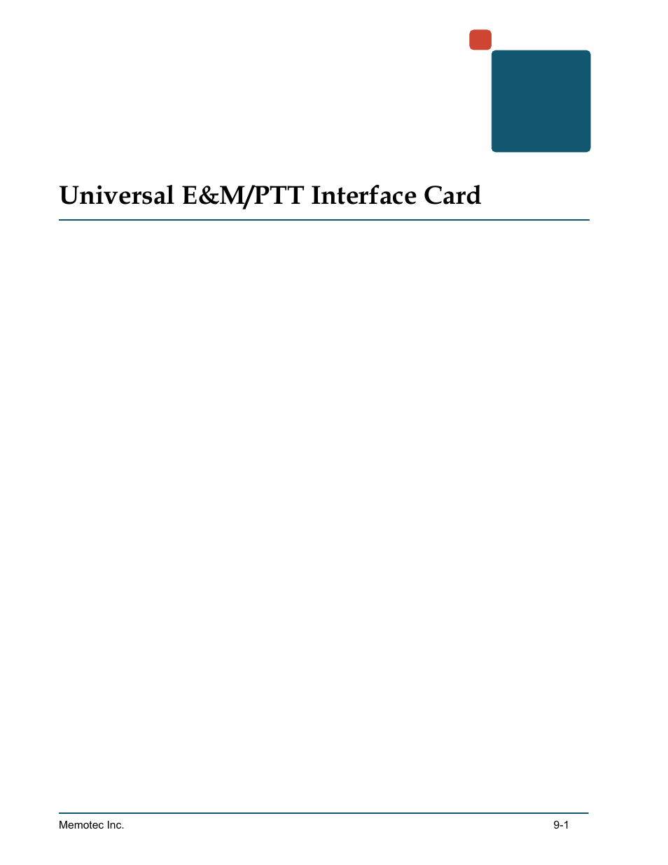 Universal e&m/ptt interface card, Chapter 9: universal e&m/ptt interface card -1 | Comtech EF Data SDM-9220 User Manual | Page 129 / 144